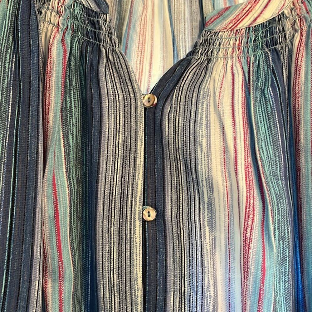 Westbound Stripe Woven Short Sleeve Y-Neck Button Front Top Size 2X - Picture 4 of 5